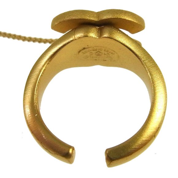 Auth CHANEL CC Logos Rhinestone Bangle Chain Ring #6 Gold-Tone 01C Vintage - Picture 4 of 8